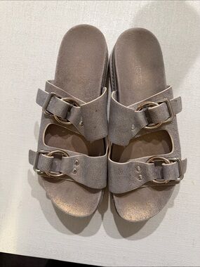 J Slides Women’s Neutral Double-Buckle Slide Sandals